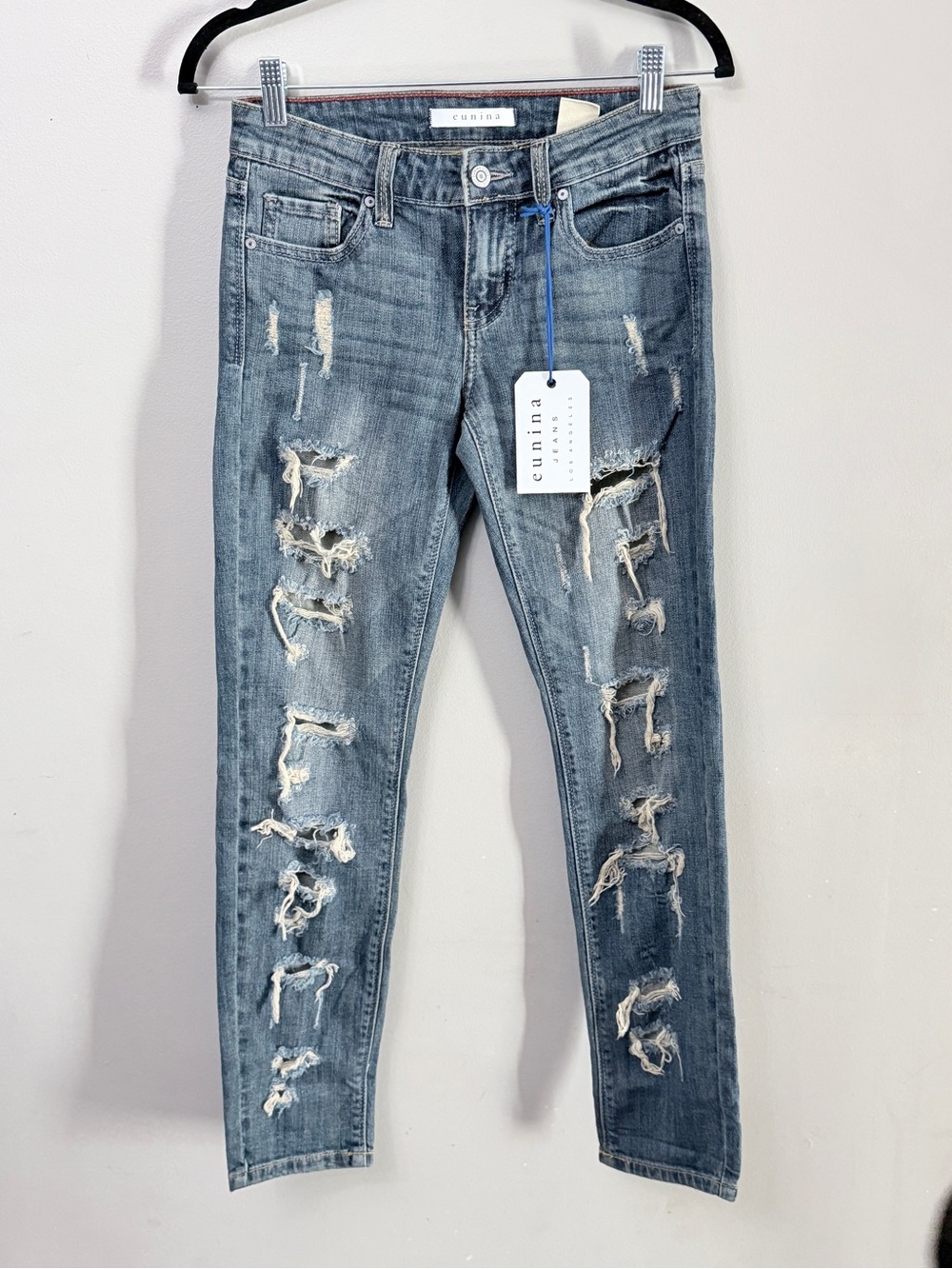 Eunina Mia Mid Rise Relaxed Skinny Distressed Denim Jeans 1